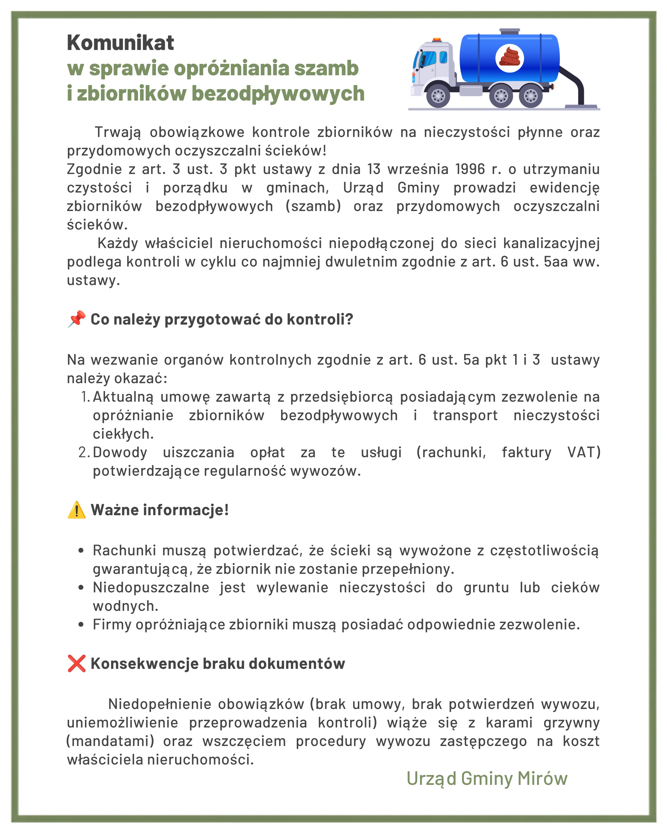 komunikat nieczystosci ciekle