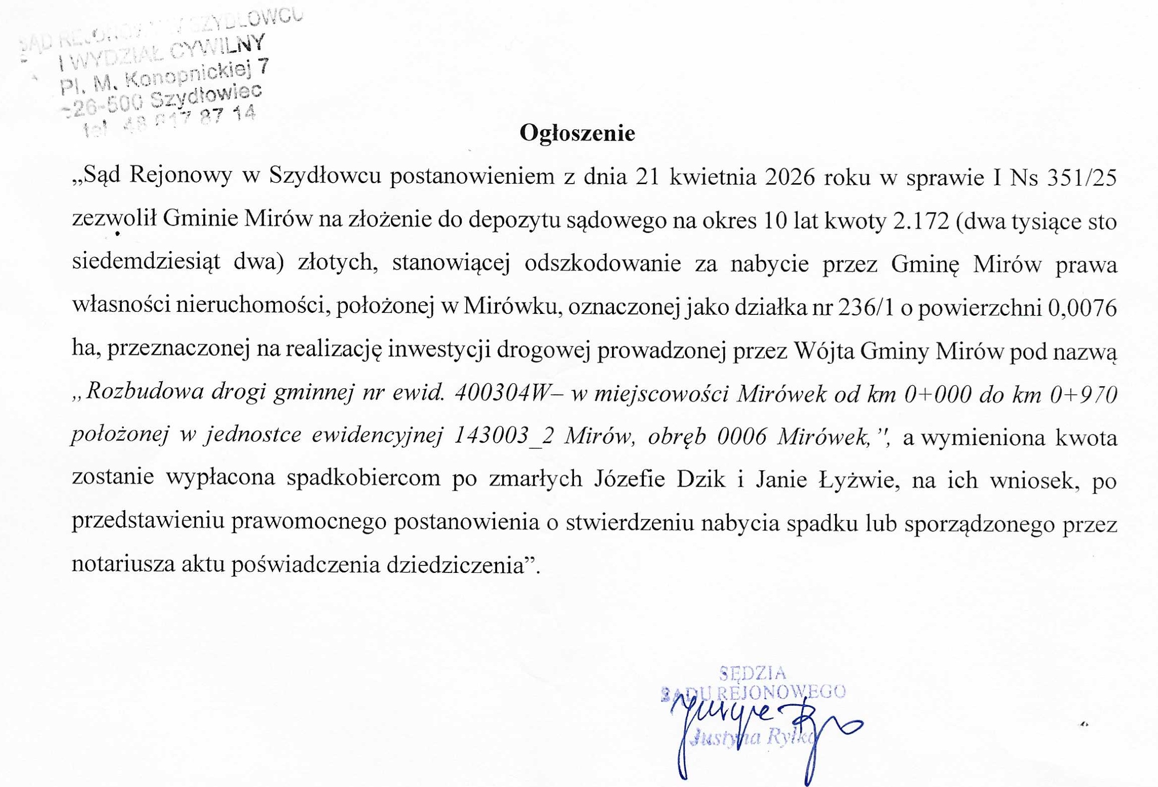 ogloszenie sad